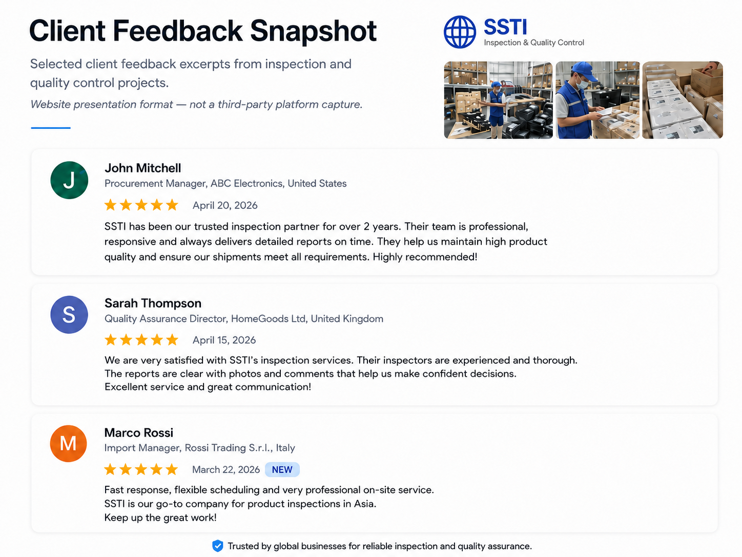 Client feedback snapshot for SSTI inspection service